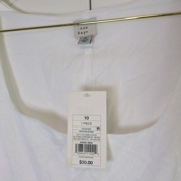 A New Day Women 10 White Mini Dress Smocked Puffed Short Sleeves - Picture 2 of 6